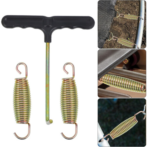 Galvanized Trampoline Replacement Springs Set, 11pcs Metal Tension Hardware with Hooks 2