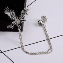 2pcs Men’s Alloy Eagle Brooch Set Tassel, Gold and Silver Collar Pins for Suit Jackets, Shirt Collar Clips