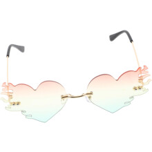 Herzförmige, rahmenlose Metall-Sonnenbrille für Damen und Herren, farbenfrohe rote, gelbe und grüne Gläser, Partybrille