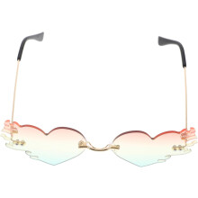 Lunettes de soleil en métal sans monture en forme de cœur pour femmes et hommes, verres colorés rouges, jaunes et verts, parfaites pour les fêtes.