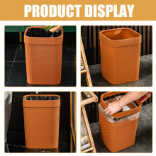 Poubelle tressée imitation rotin, seau de rangement sans couvercle, style rustique orange PP