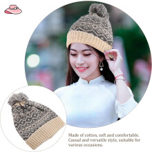 Winterstrickmütze für Damen mit Ohrenschutz, dicke, warme Outdoor-Mütze in Beige