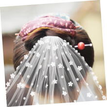curto branco floral véu de casamento com pente leve camada única Tulle malha rosto véu