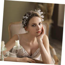 Brautschleier mit Blumenkranz, weiß, 60-80 cm, dekorativer Brautschleier, eleganter Brautkopfschmuck, Hochzeitsaccessoire für die Braut