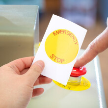 10 stuks noodstop-etiketten/stickers 63x31 mm rode tekst industriële machines stroomschakelaar waarschuwingsborden
