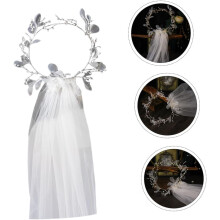 Brautschleier mit Blumenkranz, weiß, 60-80 cm, dekorativer Brautschleier, eleganter Brautkopfschmuck, Hochzeitsaccessoire für die Braut