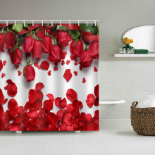 Wasserdichter Duschvorhang mit 3D-Rosenmuster für Badezimmer und Zuhause, Material: Polyester