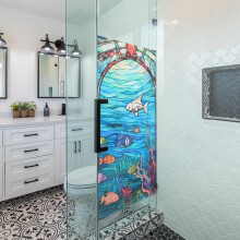 Underwater World Stained Window Film Static Cling PVC No Residue Easy to Apply Privacy Window Film