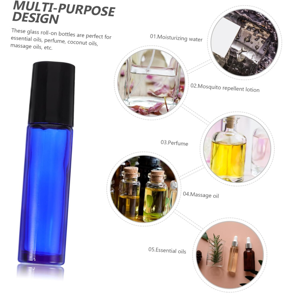 Hkhbjs 10Pcs 10Ml Glass Essential Oil Roller Bottles With Blue Stainless Steel Ball