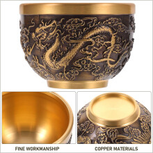 Chinesische Teetasse aus geprägtem Messing im Vintage-Stil mit Drachenmuster. Material: Kupfer. Robust und stabil. Flacher Boden. Klassisch.