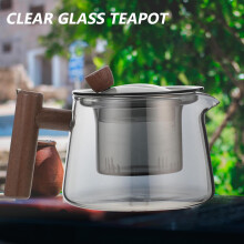 Tetera de cristal para té de hojas sueltas, 500 ml, cristal y madera de primera calidad, tacto agradable.