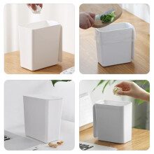 Mini poubelle de bureau blanche avec couvercle, en plastique PP, anti-odeurs, facile Ă nettoyer.