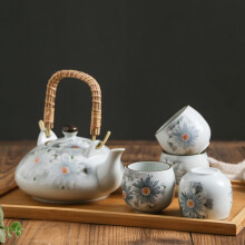 Zestaw do herbaty z ceramiki Zestaw do herbaty Delikatny, retro, elegancki design Praktyczny, wygodny w dotyku, ceramiczny czajniczek