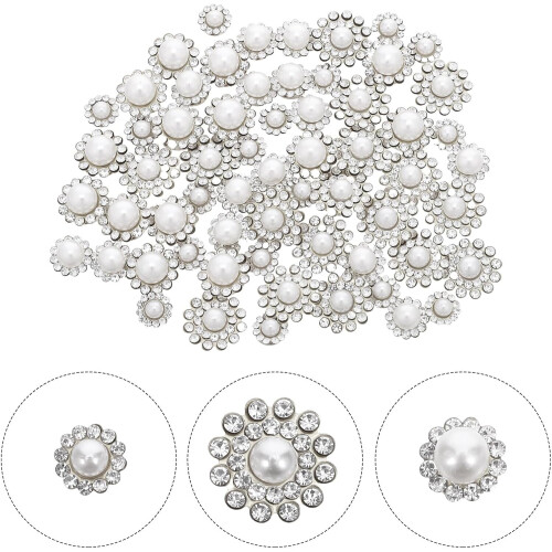 100 stk. blomsterformet perle-strass-lås dekorativ knapp