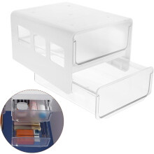 Boîte de rangement de bureau à tiroir double couche en plastique, petit format, pour la maison et le bureau.