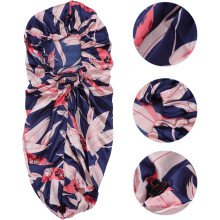 Cuffia in raso blu navy per capelli lunghi e ricci, traspirante ed elasticizzata, ideale per dormire.