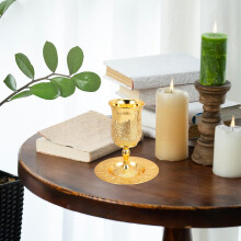 Kidduschbecher mit Untertasse, Judaica-Weinbecher aus Zinklegierung, formstabil und wiederverwendbar