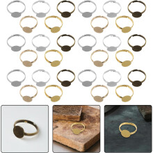 100 supports de bagues cabochon ronds plats et réglables, plateaux métalliques pour sertissage.