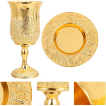 Coupe de Kiddouch avec soucoupe, coupe à vin Judaica en alliage de zinc, indéformable et réutilisable.
