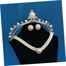 Damenschmuckset mit Perlentiara-Halskette und Ohrringen aus Legierung und Strass