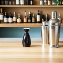 Service à saké japonais en céramique : bouteille Tokkuri en porcelaine de 250 ml et 6 tasses rondes noires mates de 30 ml.