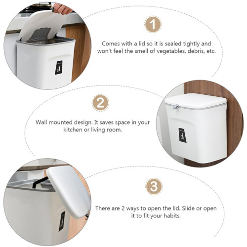Wall Mount Trash Can Hanging Trash Can with Lid Wall Mounted Design Plastic Fixes Garbage Bag 2
