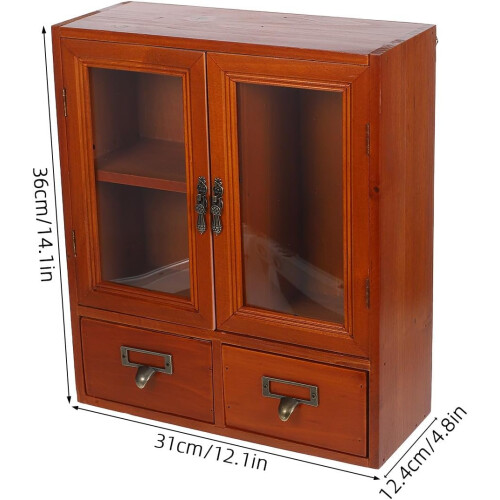 Wall Storage Cabinet Display Cabinet Vintage Double Doors Design Wooden Multi-Functional 2