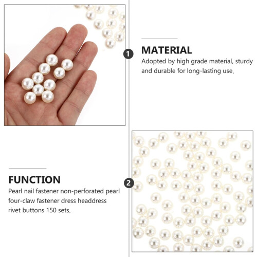 150 Sets Pearl Design Rivets Imitation Pearl Rivet Studs for Decorative Studs for Crafting and DIY Projects