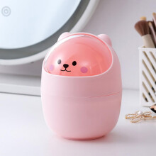 Mini-Bären-Tischmülleimer mit Deckel, niedlicher kleiner rosa Mülleimer für Büro und Schlafzimmer
