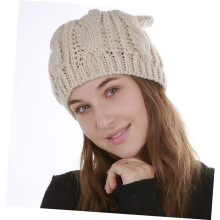2er-Pack Wollmützen, dicke Wintermützen, Strickmützen für Damen und Mädchen, warm, für drinnen und draußen, mit niedlichem Katzenohren-Design