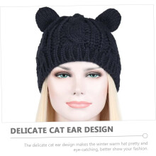 2er-Pack Wollmützen, dicke Wintermützen, Strickmützen für Damen und Mädchen, warm, für drinnen und draußen, mit niedlichem Katzenohren-Design