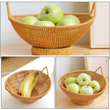 Cesta rústica tejida para guardar frutas con asa, material de poliéster color caqui, delicada textura tejida.