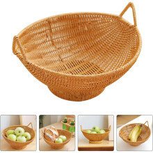 Panier à fruits rustique tressé avec poignée, en polyéthylène kaki, texture tressée délicate