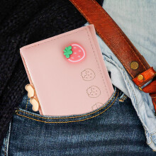 Porte-monnaie miniature en cuir rose, style dessin animé, pour femme. Petit portefeuille compact.