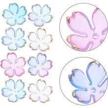 100 Acryl-Kirschblüten-Abstandshalter, blauer Farbverlauf mit goldenem Rand, Mini-Blumenperlen