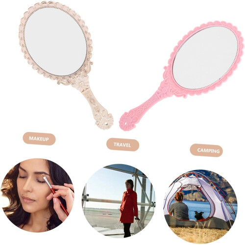 2pcs Vintage Style Makeup Mirror Carving Pattern Handheld Cosmetic Mirror