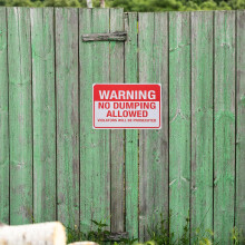 Warning No Dumping Iron Sign with “Violators Will Be Prosecuted” Text, Outdoor Safety Warning Sign