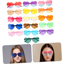 16 pares de gafas sin montura con forma de corazón, ligeras, de colores pastel.