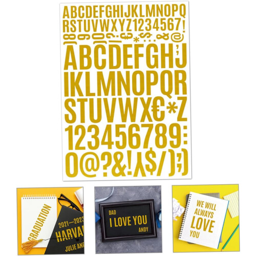 12pcs DIY autocolantes alfabeto número autocolantes 0,8-1,6 polegadas impermeáveis folha de ouro carta decals 2