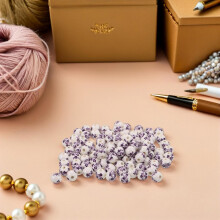 100 Stück 10 mm lila Keramikperlen mit Blumenmuster, große Loch, runde Porzellan-Abstandshalter