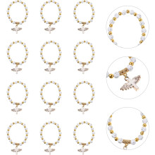 12pcs Rosary Bracelets with Crucifix Cross and Angel Beads White Stretch Baptism Jewelry for Religious Charm Hand Chain