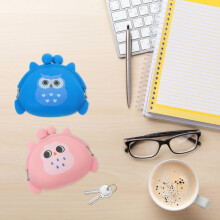 Lot de 2 porte-monnaie en silicone avec un adorable hibou de dessin animé, petit format, pour femmes, mini portefeuille