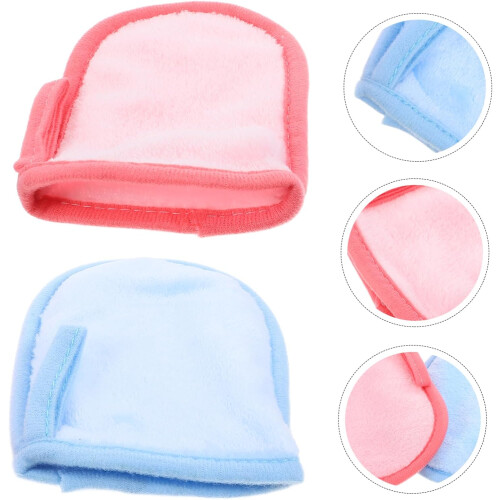 2pcs Face Makeup Cleaning Mitts with Microfiber Soft Gloves, Blue and Pink 2