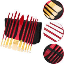 10-delige multifunctionele kunstenaarskwastenset met rode canvas etui
