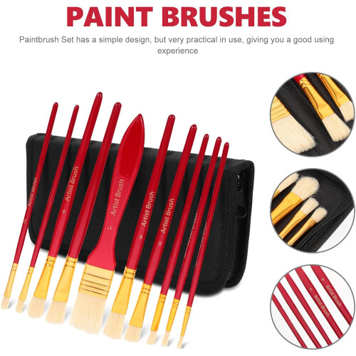 10pcs Multi-Function Artist Paint Brush Set with Red Canvas Case
