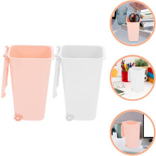 2 mini contenedores de basura de escritorio con tapa, pequeños cubos de basura para oficina, organizador de bolígrafos multifunción.