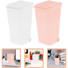 Lot de 2 mini poubelles de bureau avec couvercle, petit seau à déchets multifonction avec organiseur de stylos