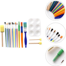Escova de pintura 16pcs das crianças e escova de esponja com paletas, fornecimentos de pintura para crianças laváveis
