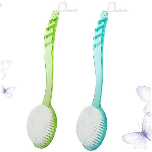 2pcs Long Handle Bath Brush Set com cerdas macias para esfoliar e chuveiro, azul verde 1