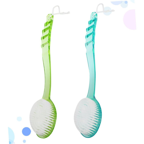 2pcs Long Handle Bath Brush Set com cerdas macias para esfoliar e chuveiro, azul verde 2